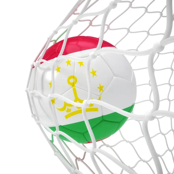 Pelota de fútbol de Tayikistán dentro de la red —  Fotos de Stock