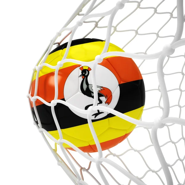 Uganda fotbalový míč uvnitř sítě — Stock fotografie
