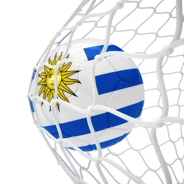 Balón de fútbol uruguayo dentro de la red — Foto de Stock