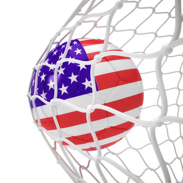 Estados Unidos bola de futebol dentro da rede — Fotografia de Stock