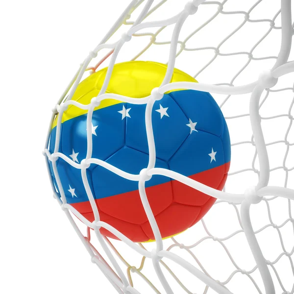 Pallone da calcio venezuelano dentro la rete — Foto Stock