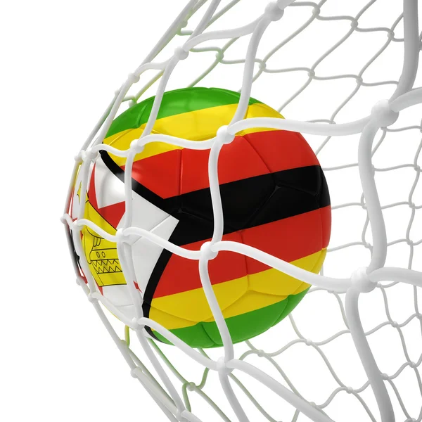Pelota de fútbol de Zimbabue dentro de la red —  Fotos de Stock