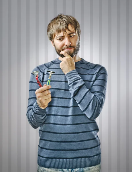 Young Man with Razors — Stock Photo, Image