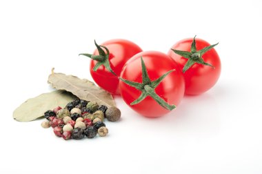 Tomatoes and Spices on White Background clipart