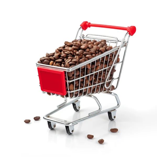 Carrito de compras lleno de granos de café —  Fotos de Stock