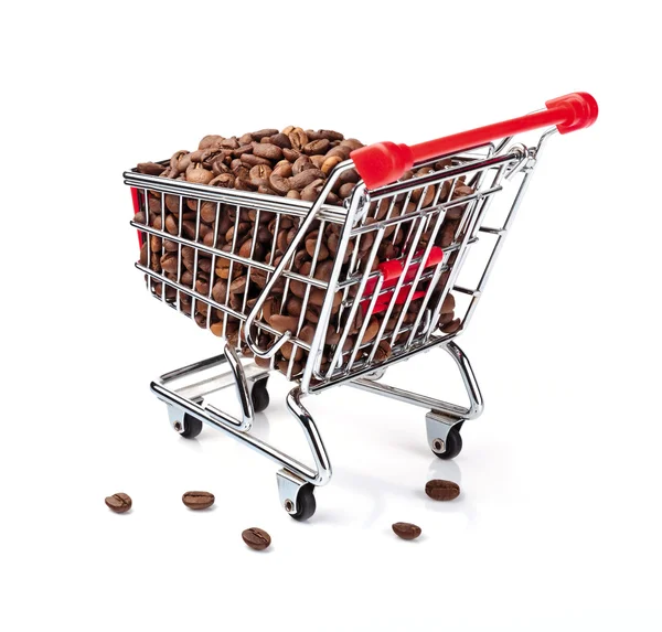 Winkelwagen gevuld met koffie bonen — Stockfoto