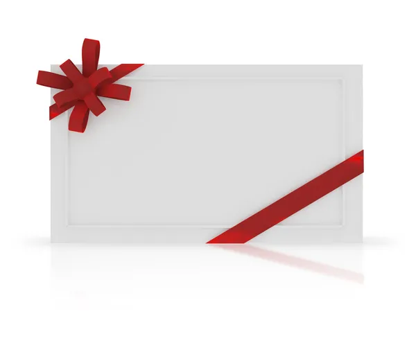 Cartão de presente em branco com fita vermelha — Fotografia de Stock