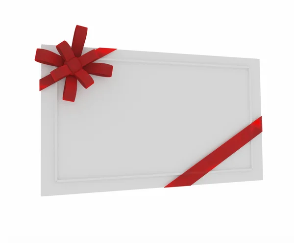 Tarjeta de regalo en blanco con cinta roja — Foto de Stock