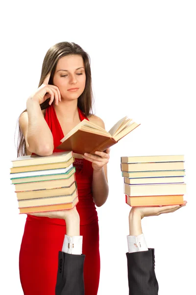 किताबों के साथ सुंदर लड़की — स्टॉक फ़ोटो, इमेज