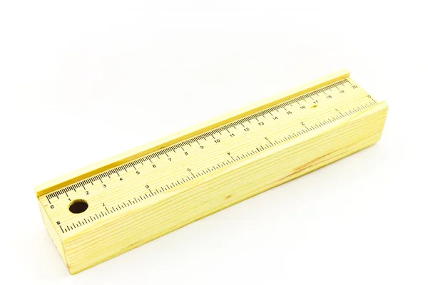 Caixa de lápis de madeira sobre fundo branco — Fotografia de Stock