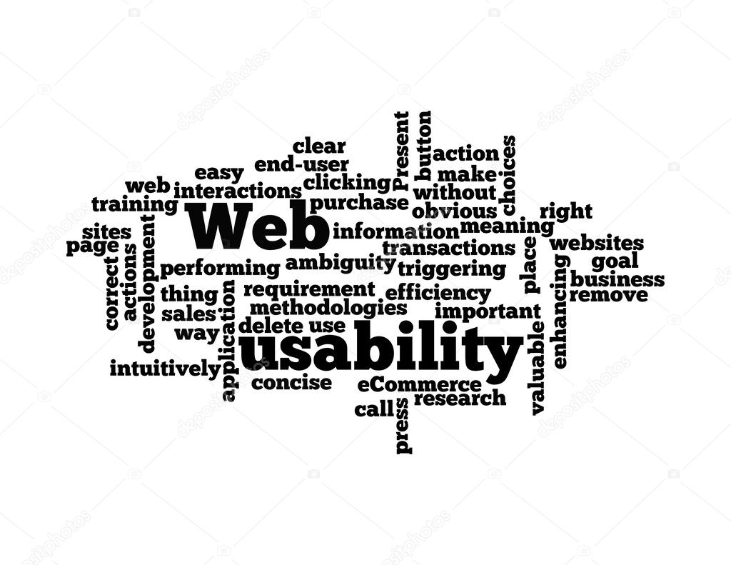 Web Usability word cloud isolated on white background