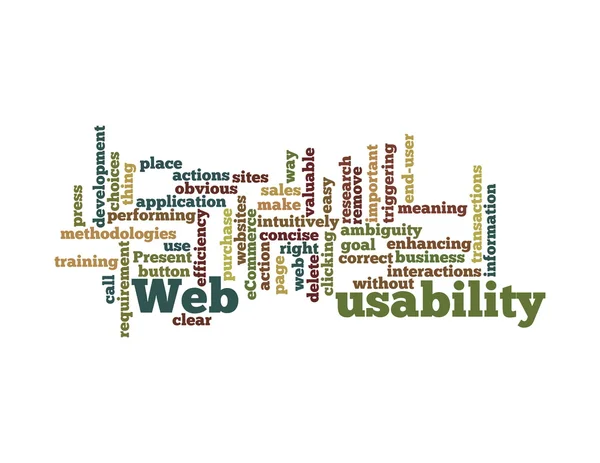 Web usability word cloud isolerad på vit bakgrund Stockbild