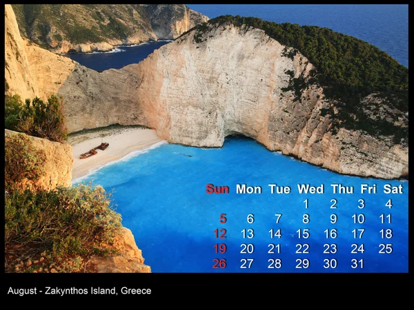 2012 calendar page for August showing Zakynthos Island from Gree — Stock Photo, Image
