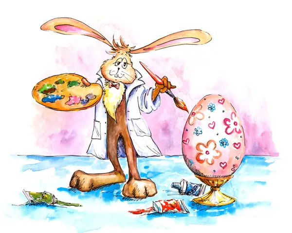 复活节兔子画蛋 — 图库照片
