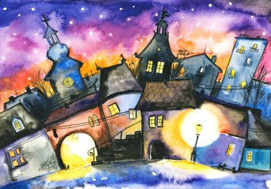 Town at night clipart