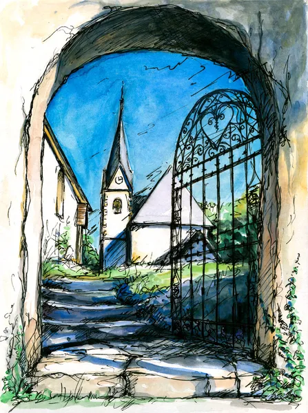 Portão para igreja — Fotografia de Stock