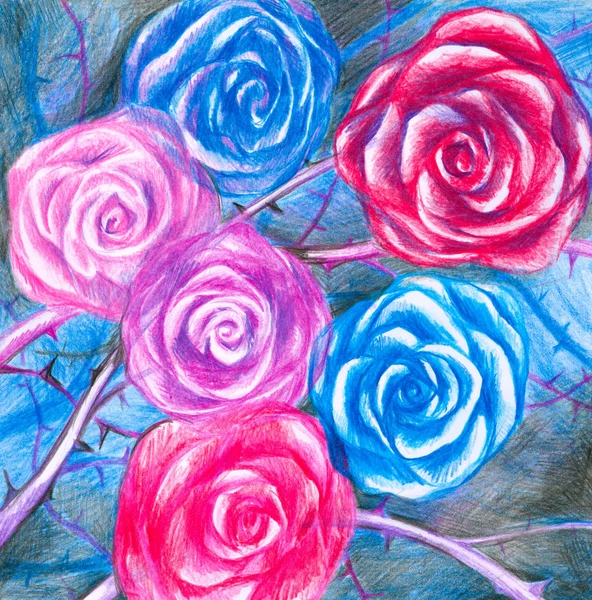 Цветные розы — стоковое фото