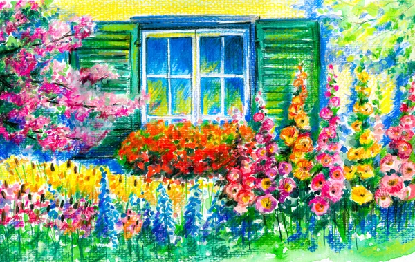 Fönster i trädgården — Stockfoto