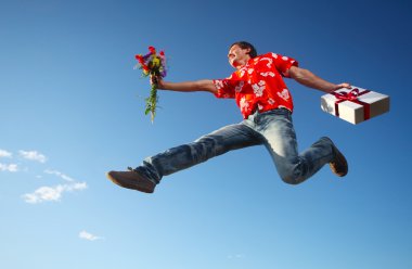 Man jumping with flowers clipart