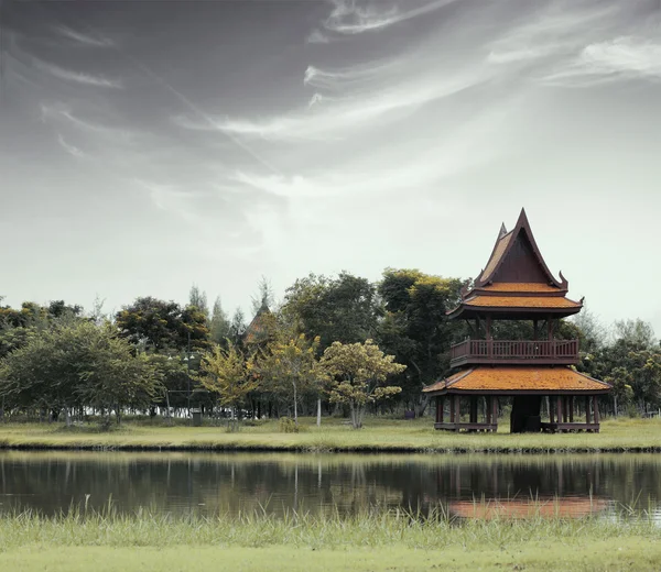 Temple on river side in park — Stock Photo, Image