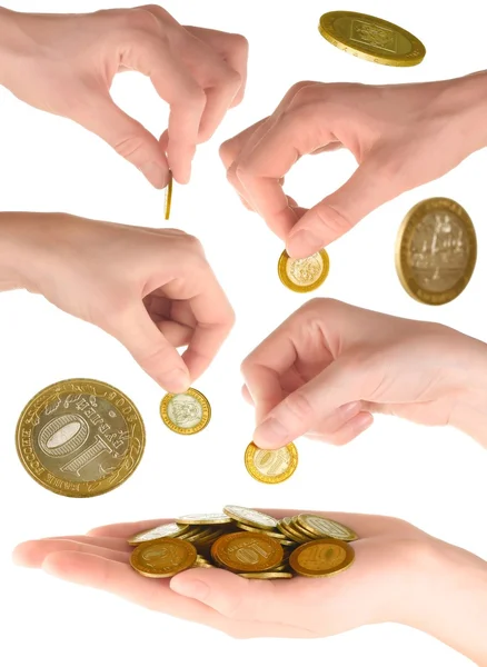 Set of hand with coins — Stock Photo, Image