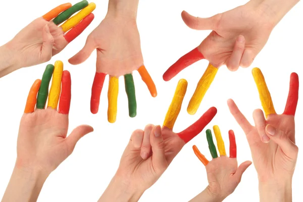 Zestaw kolorowych ludzkich rąk — Zdjęcie stockowe