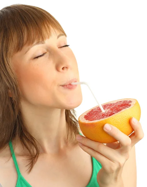 Jonge vrouw met tropisch fruit — Stockfoto