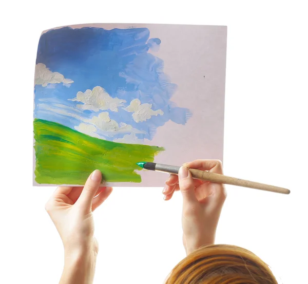 Pincel com pintura e imagem feita à mão — Fotografia de Stock