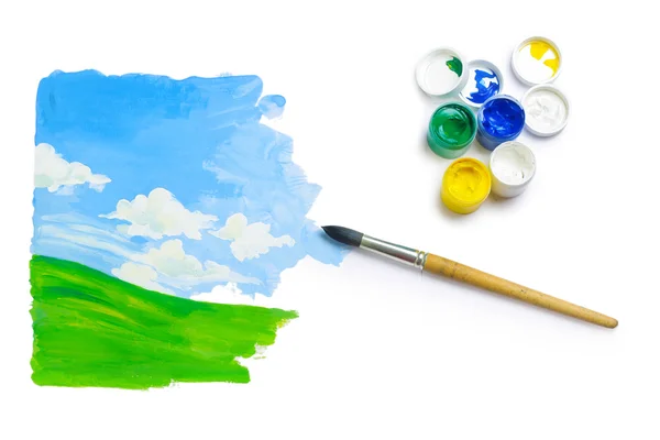 Brush with paint and hand made image — Stock Photo, Image