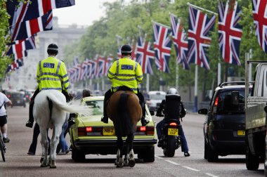 The Mall decorated with Union Jack flags, London, UK