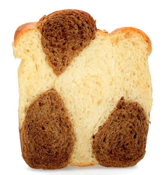 One slice of bread made ​​from rye and wheat flour over whit — Stock Photo, Image