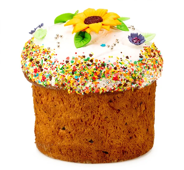 Easter cake decorated with flowers on a white background — Stock Photo, Image