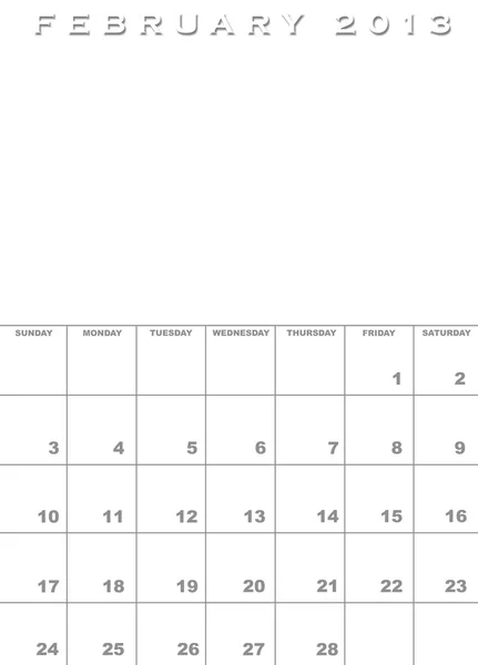 2013 年 2 月日历模板 — 图库照片