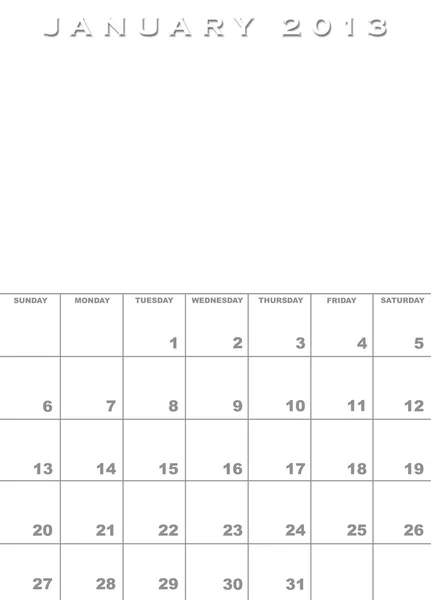 Modelo de calendário de janeiro de 2013 — Fotografia de Stock