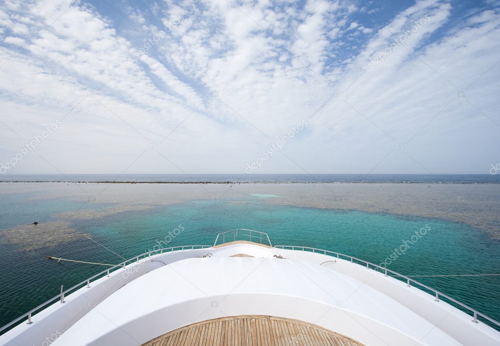 View from the bow of a large yacht