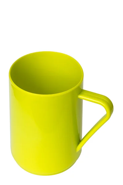 Світло-зелена пластикова чашка на білому тлі — стокове фото
