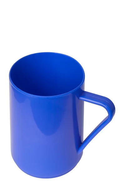 Fehér alapon kék műanyag pohár — Stock Fotó