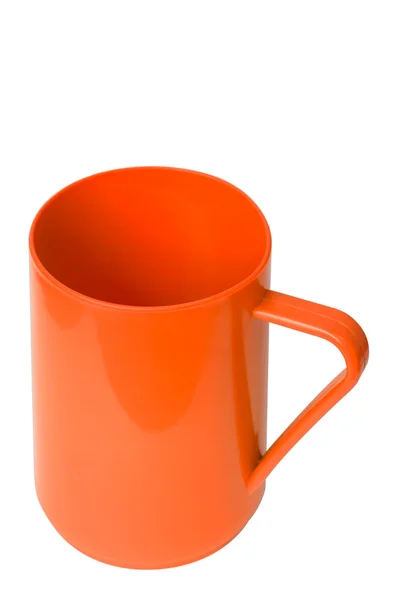 Червона пластикова чашка на білому тлі — стокове фото
