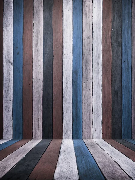 Tom azul parede de madeira velha e piso — Fotografia de Stock