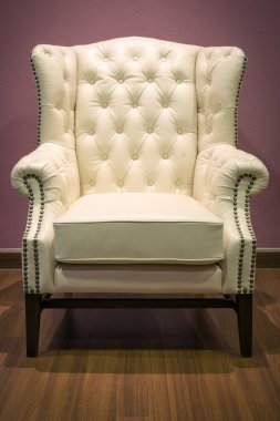 Front of Classic Chesterfield luxury White Leather armchair clipart