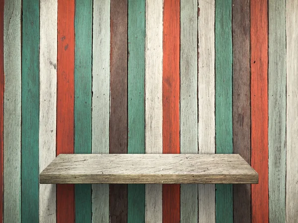 Prateleira na parede de madeira velha e chão — Fotografia de Stock