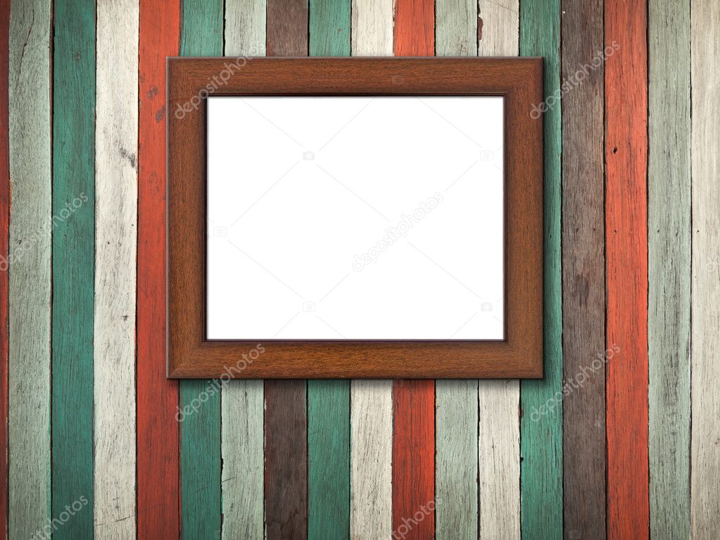 Picture frame on Old wood wall and floor