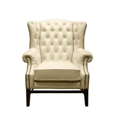 Front of Classic Chesterfield luxury White Leather armchair clipart