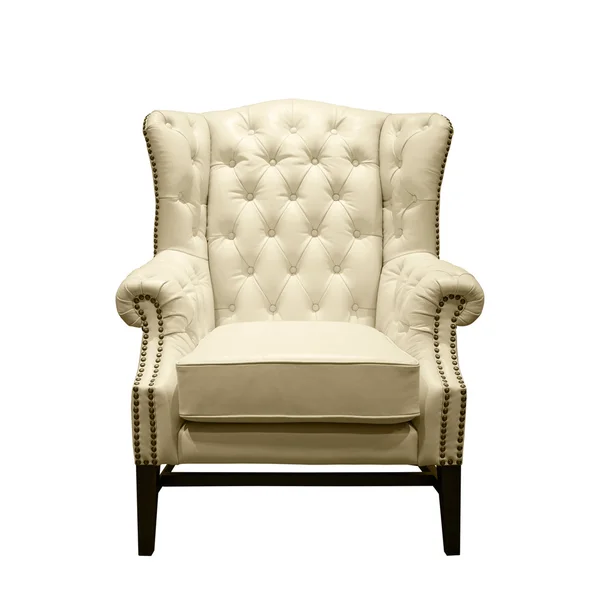 Front of Classic Chesterfield luxury White Leather armchair — Stock Photo, Image
