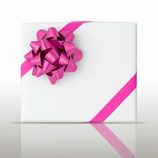 Pink star and Oblique line ribbon on White paper box — Stock Photo, Image