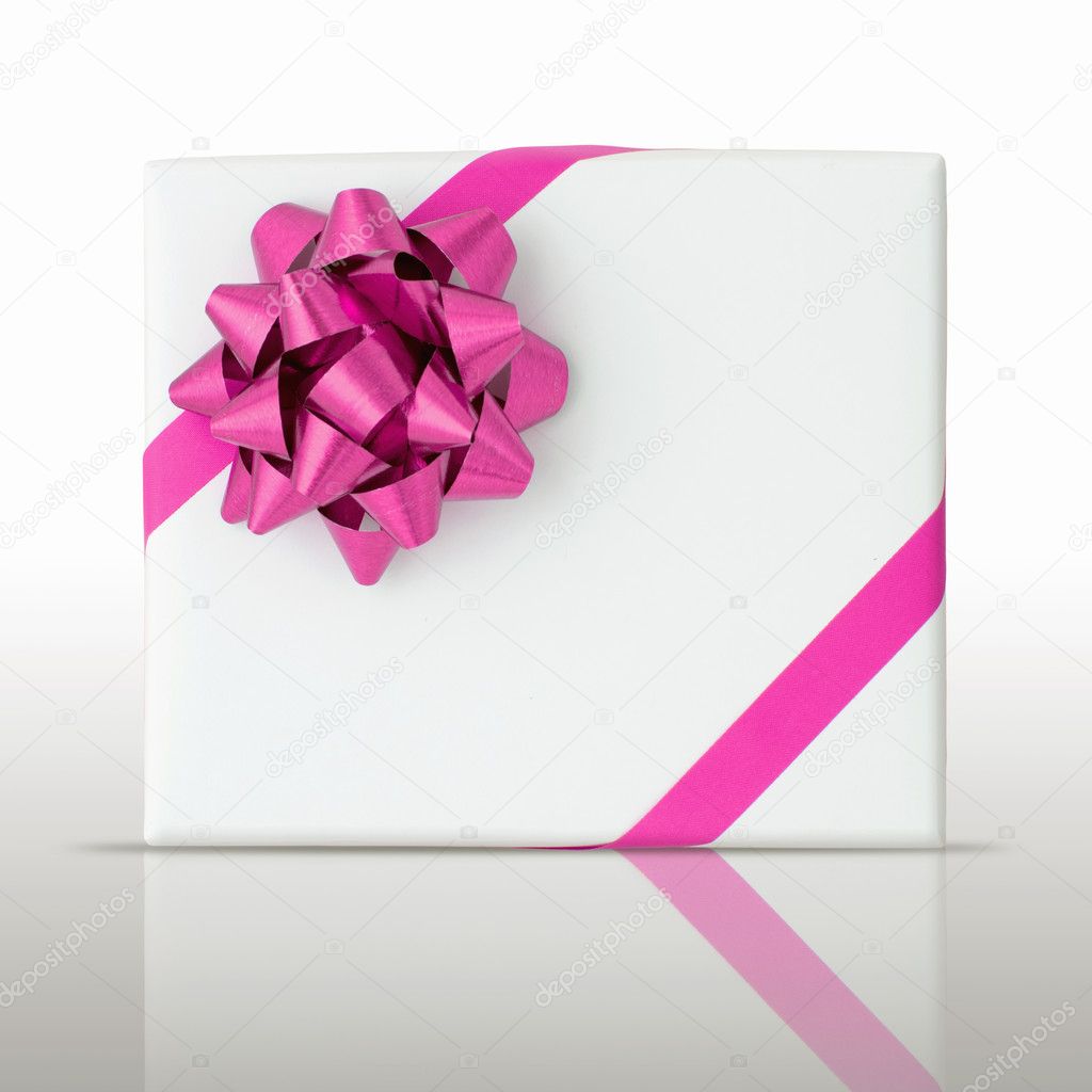 Pink star and Oblique line ribbon on White paper box