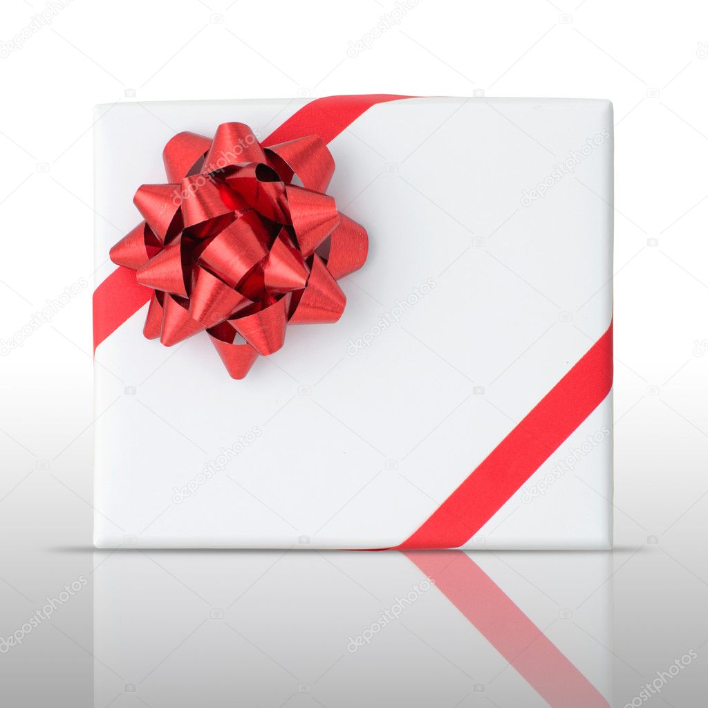 Red star and Oblique line ribbon on White paper box