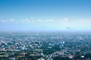 City bird eyes view and airplane clipart