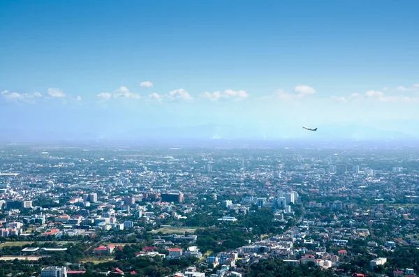 stock image City bird eyes view and airplane