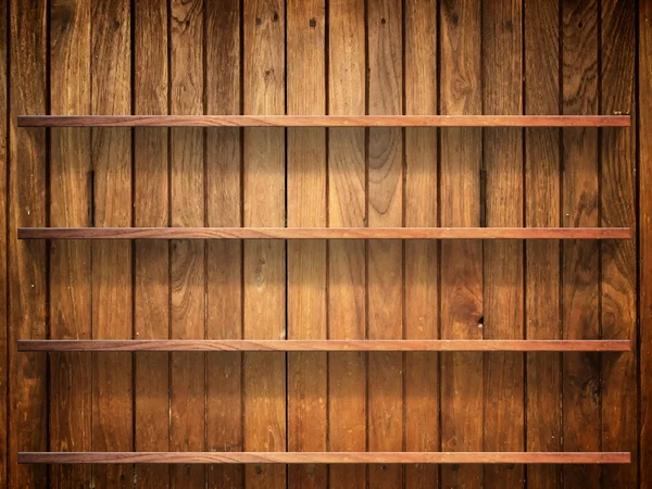 Estante de madera en la pared de madera —  Fotos de Stock